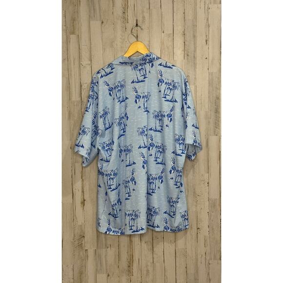 Men's 3XL Hawaiian Shirt Light Blue Tropical Print Hula Dancers Palm Trees - Picture 3 of 5